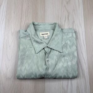 Open Edit Mens Green Silicate Jacquard Stretch Satin Button Up Shirt Size L NEW